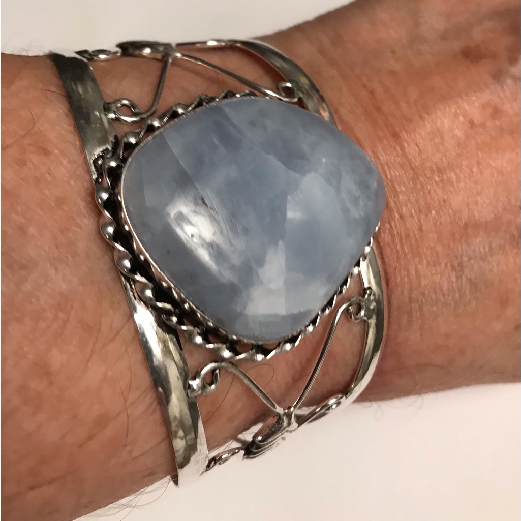 Moonstone Stamped 925 Sterling Silver Cuff Bracelet